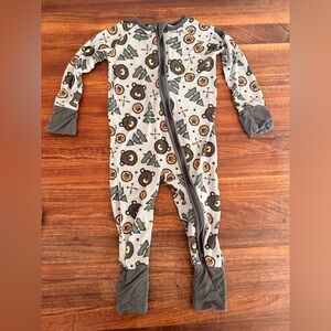 Little One Shop Bamboo Gray Bear Print Kids Convertible Footie